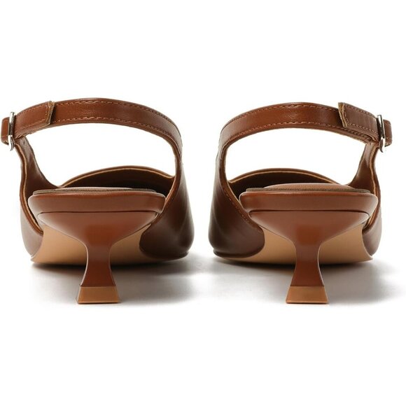 Women's Brown Pointed Closed Toe Slingback Kitten Heels Pumps Party Shoes - Picture 6 of 9